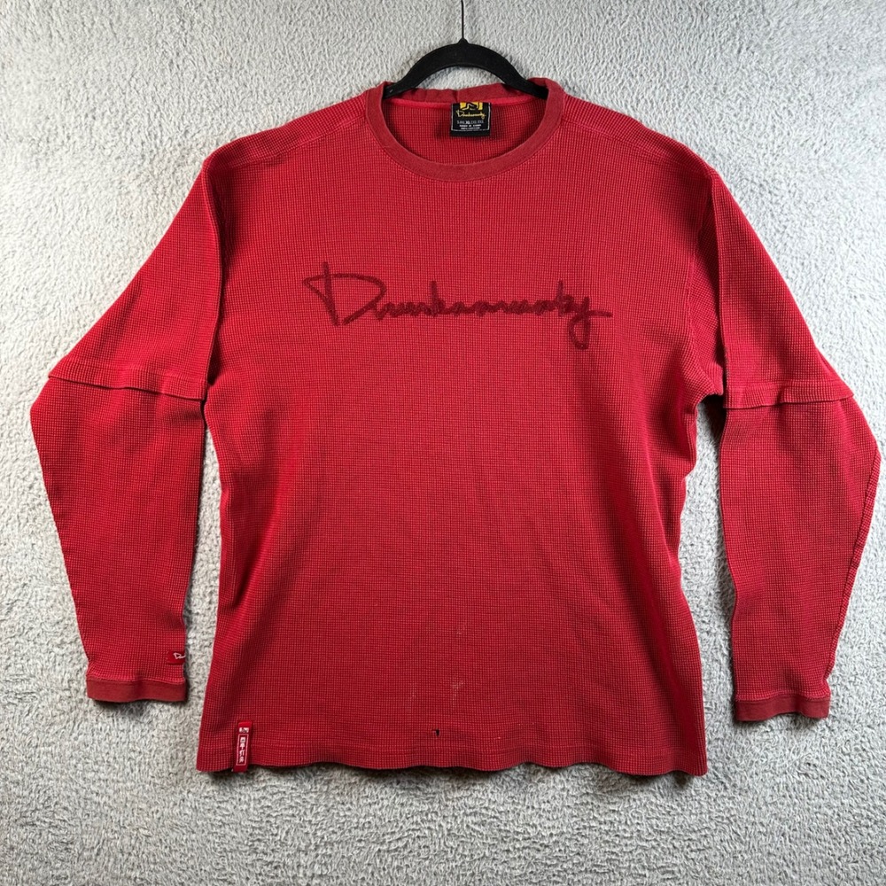 Vtg Y2K Drunknmunky Mens Red Waffle Knit Thermal Long Sleeve Shirt XL Layered
